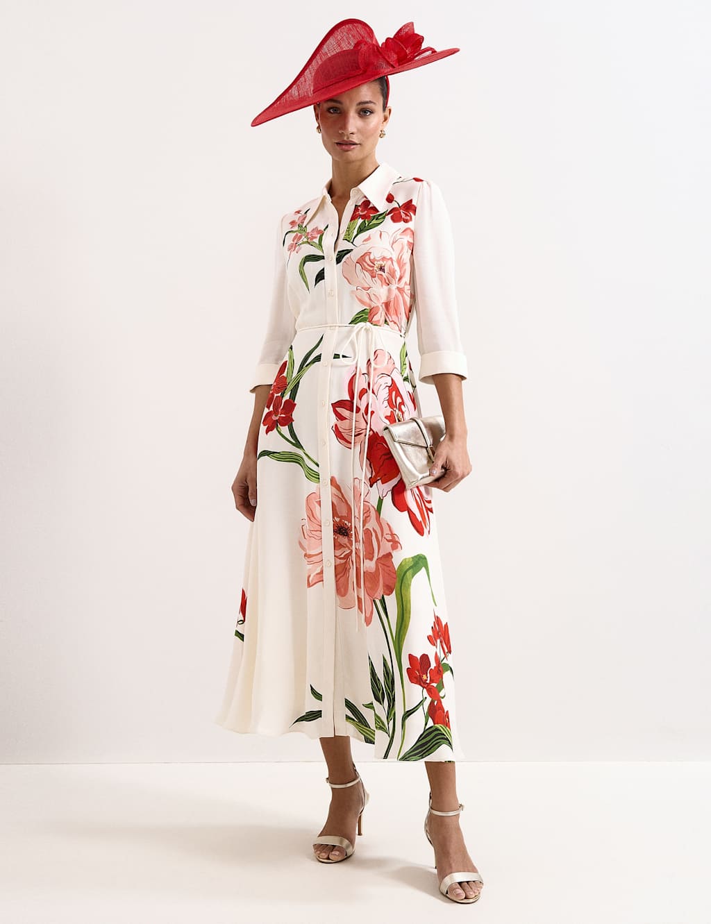 Phase Eight Women's Floral 3/4 Sleeve Midi Shirt Dress - 10 - Ivory Mix - Available at M&S