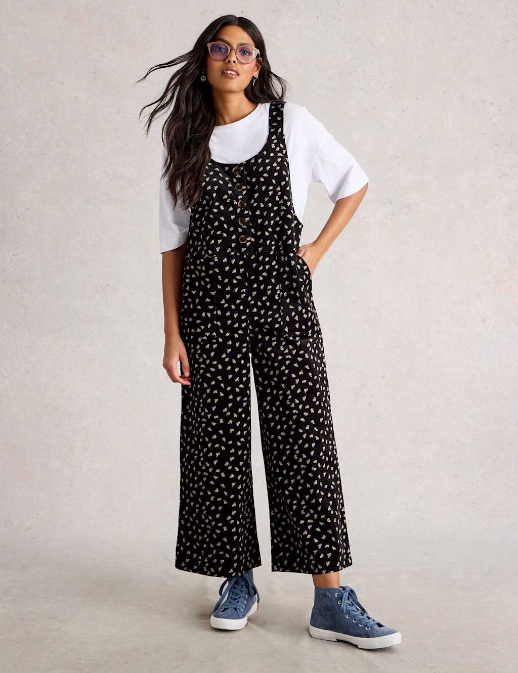 White Stuff Cord Button Front Dungarees Black Mix