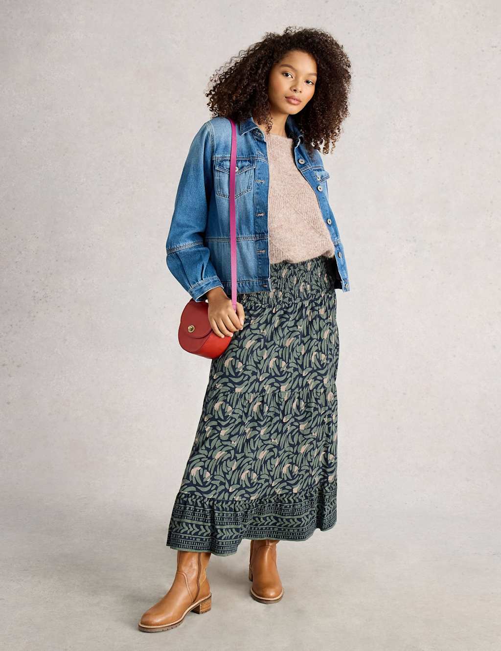 White Stuff Women's Pure Cotton Jersey Printed Maxi Skirt - 12REG - Navy Mix, Navy Mix