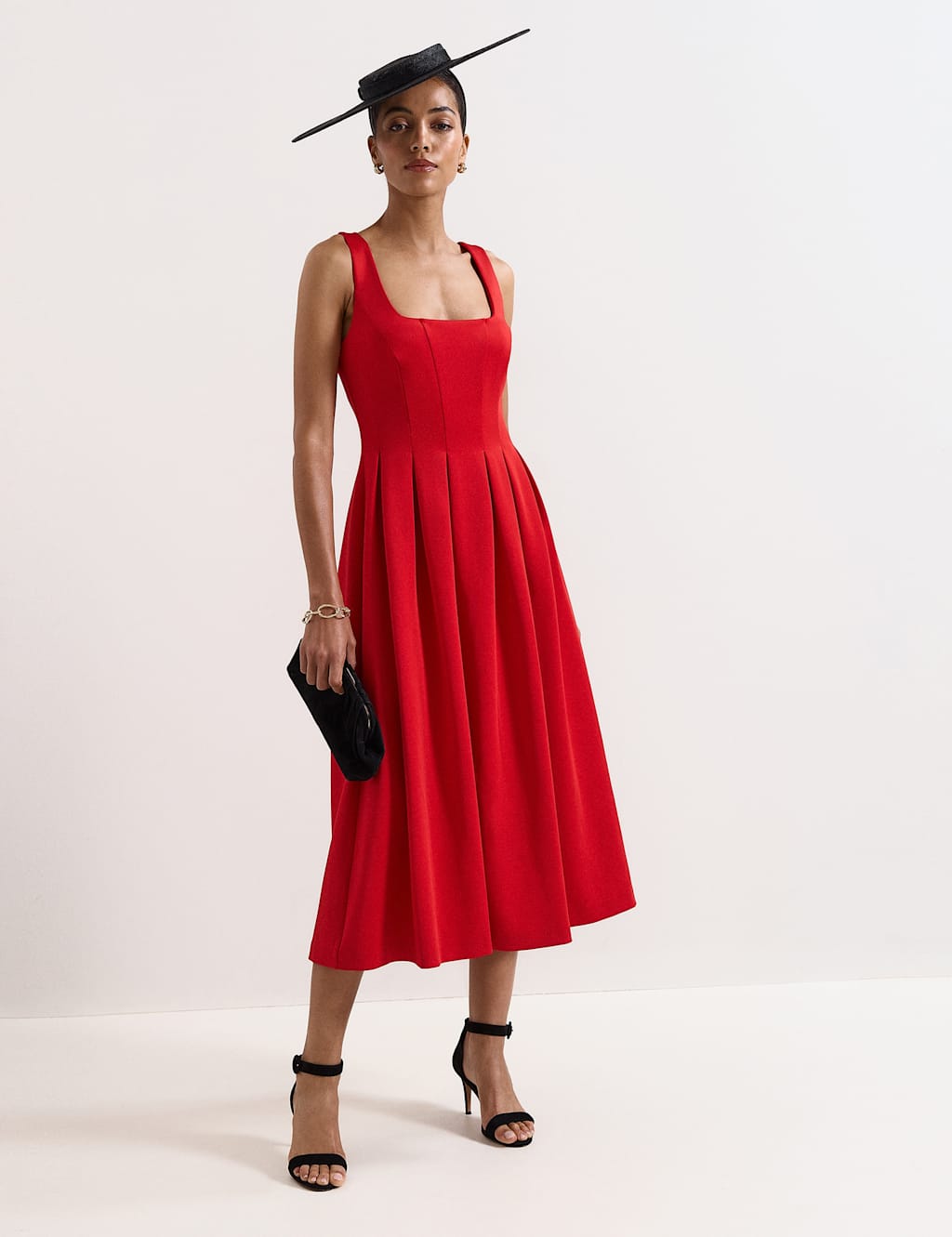 Phase Eight Women's Square Neck Scuba Midi Waisted Dress - 16 - Red - Available at M&S