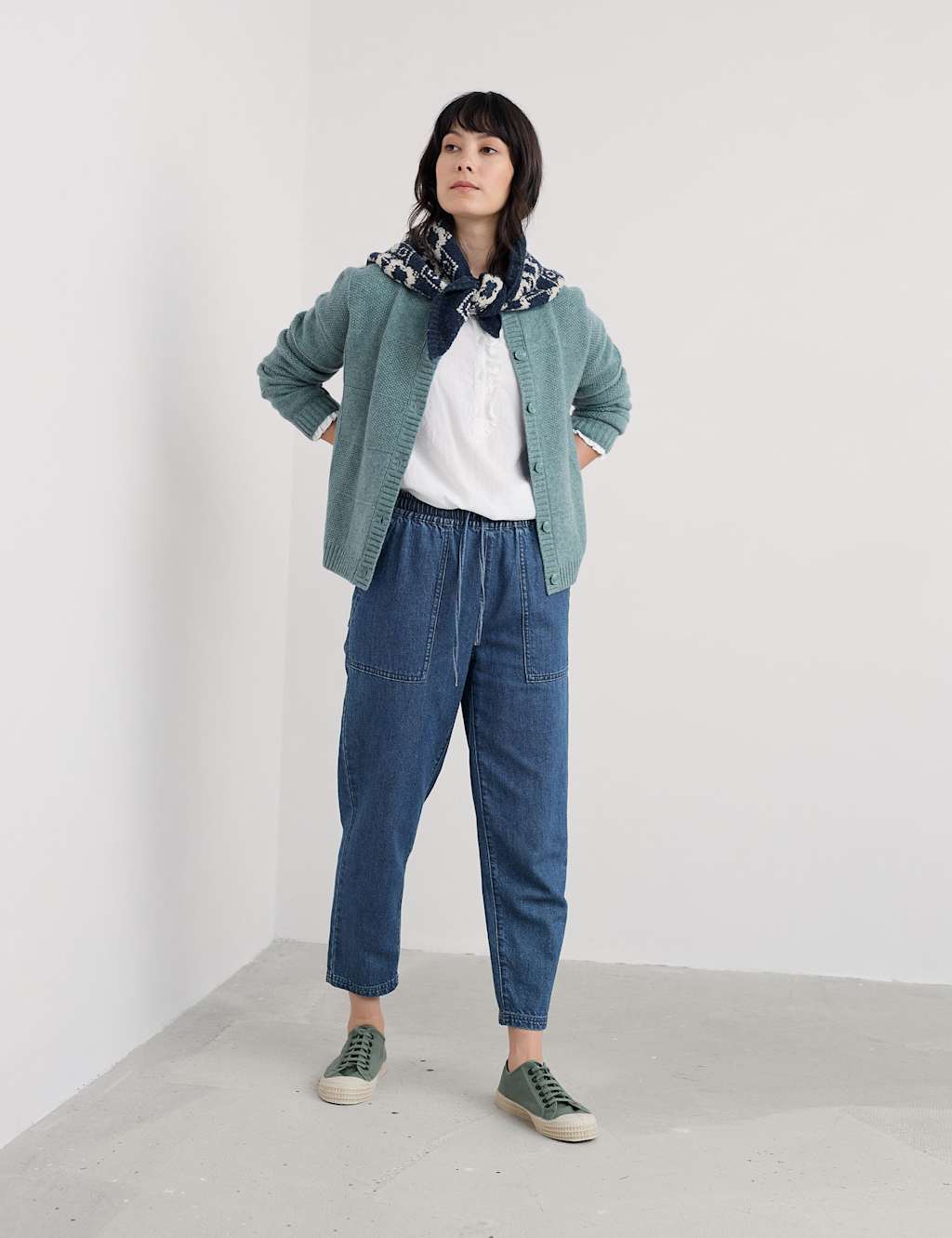 Seasalt Cornwall Merino Wool Rich Button Front Relaxed Cardigan Blue