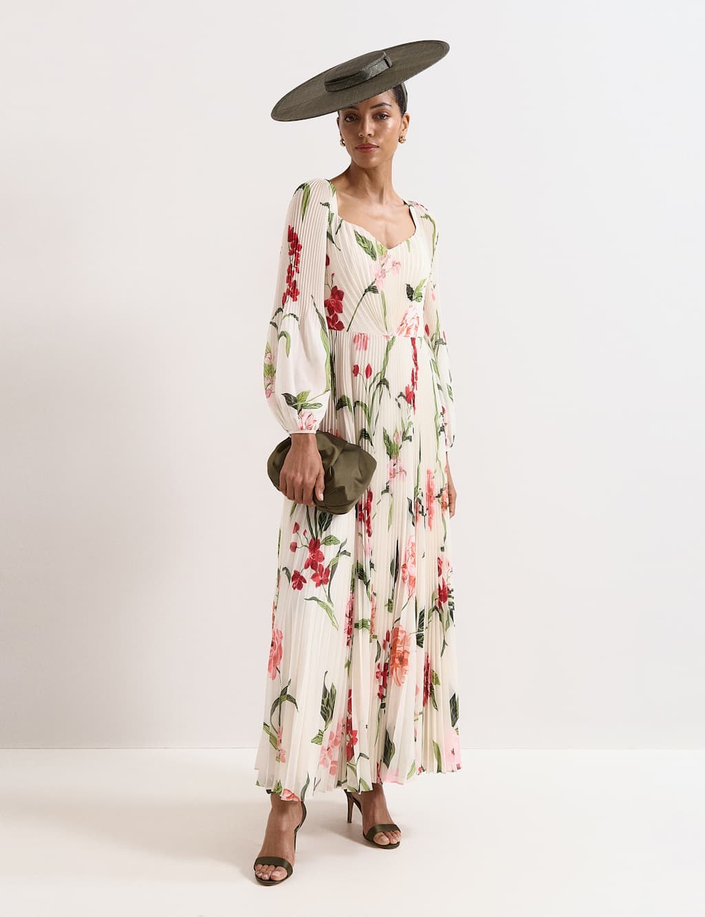 Phase Eight Women's Floral Pleated Sweetheart Neckline Maxi Dress - 16 - Ivory Mix - Available at M&S