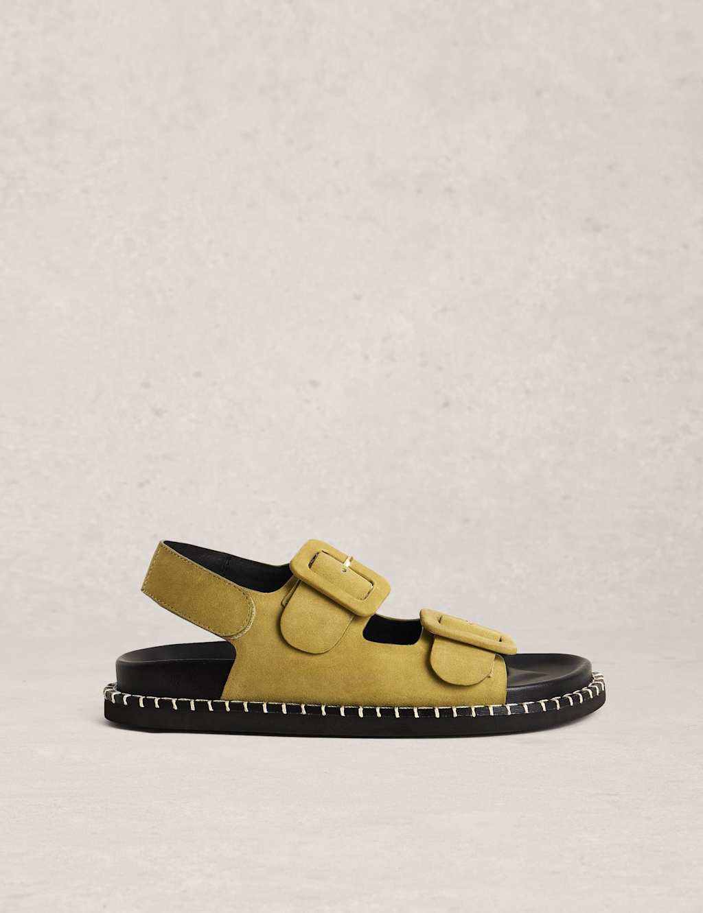 White Stuff Women's Suede Buckle Flat Footbed Sandals - 4 - Green - Available at M&S