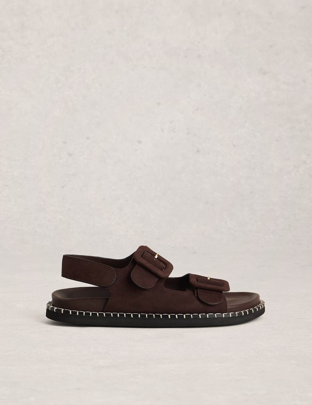 White Stuff Women's Suede Buckle Flat Footbed Sandals - 8 - Brown - Available at M&S