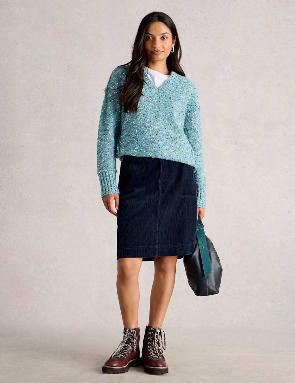 White Stuff Cord Knee Length A-Line Skirt Navy