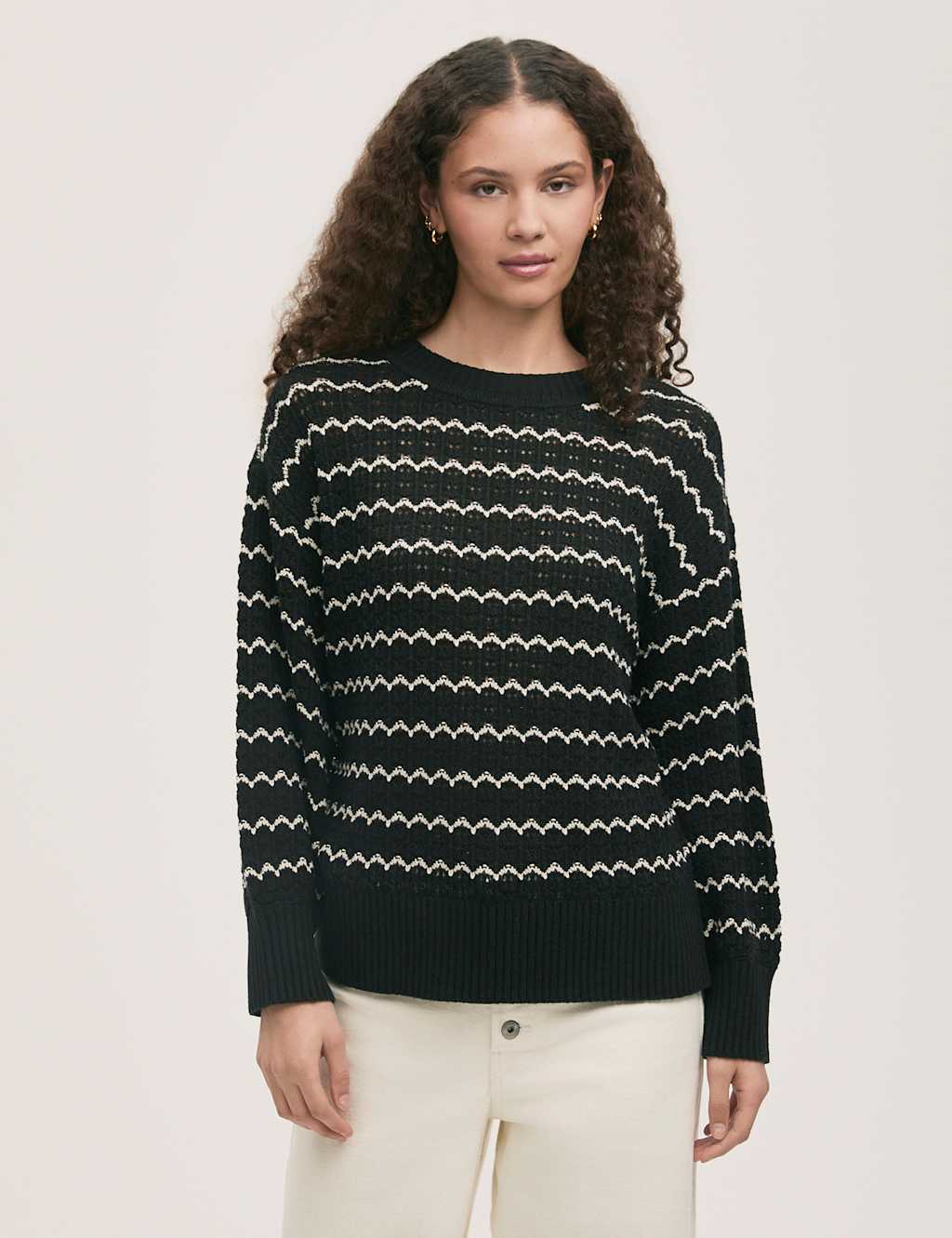 Cotton Rich Striped Crew Neck Jumper
