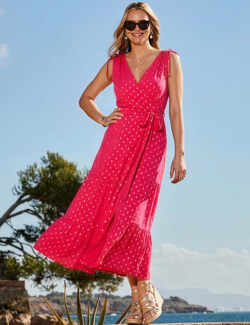 Sosandar Women's Metallic Spot Print V-Neck Midaxi Wrap Dress - 12 - Orange Mix - Available at M&S