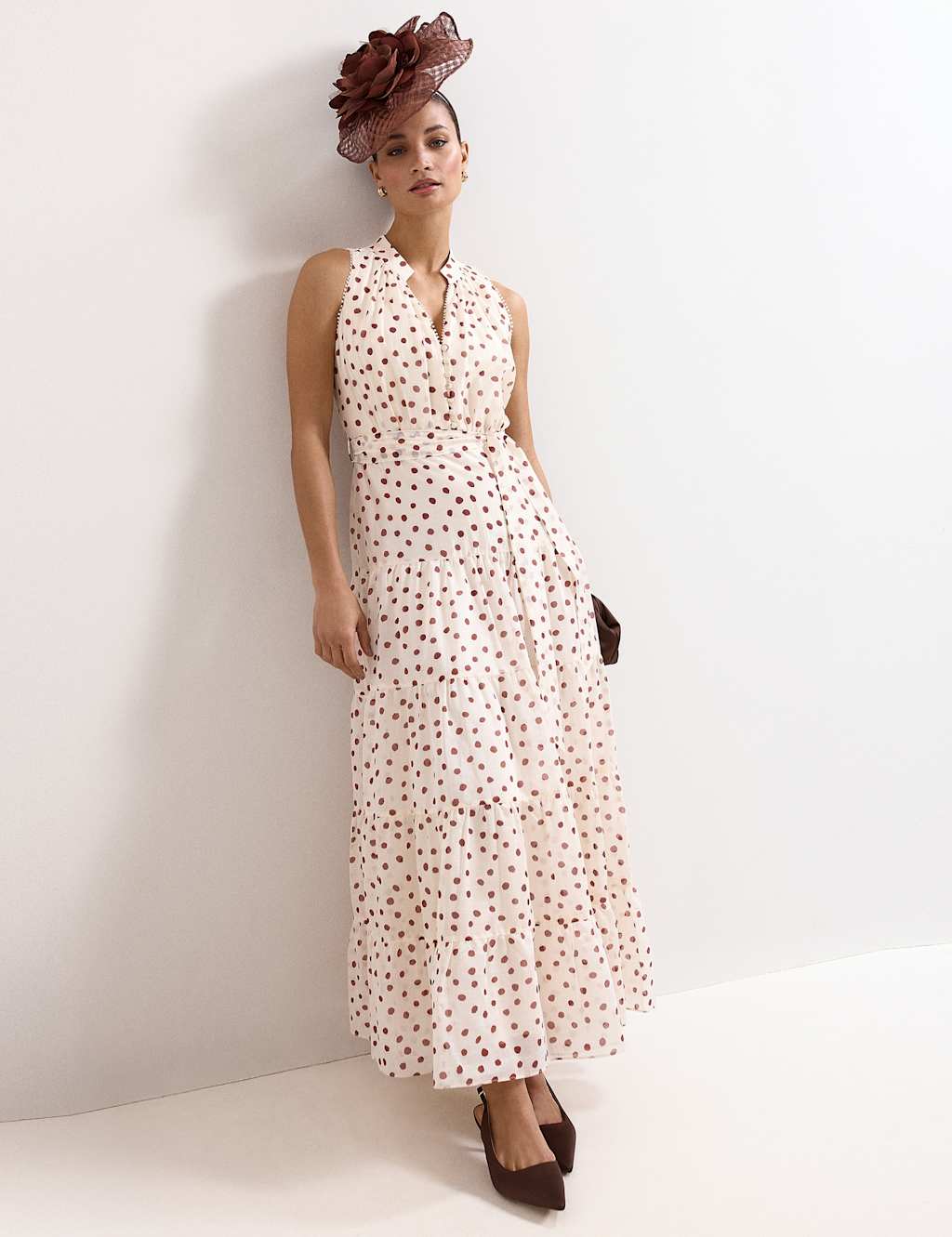Phase Eight Women's Polka Dot V-Neck Maxi Tiered Dress - 14 - Cream Mix - Available at M&S