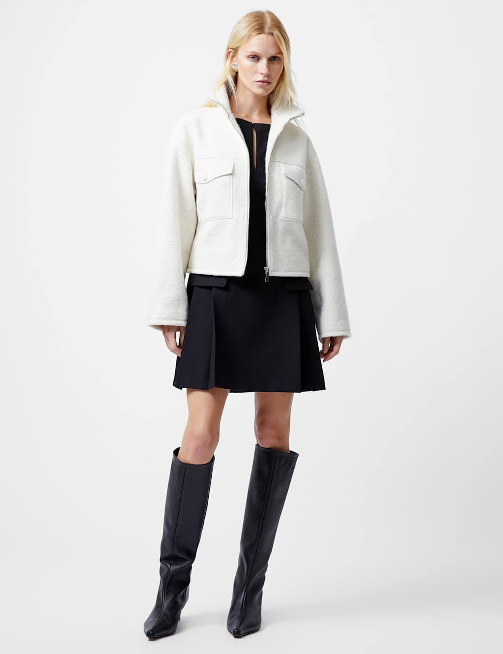 BoucléCropped Aviator Jacket