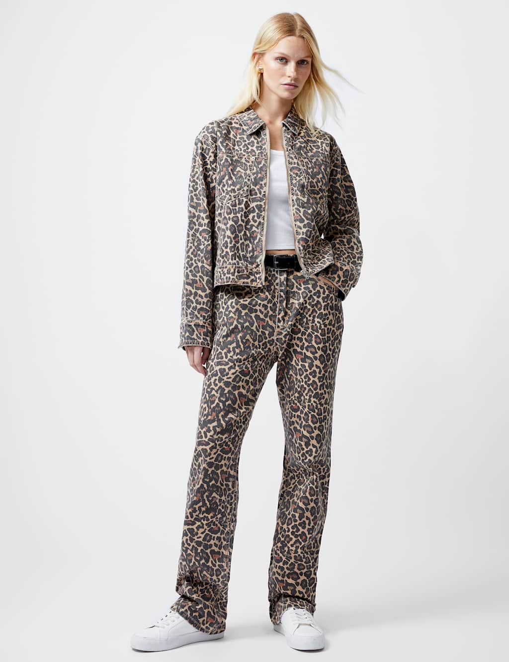 Denim Animal Print Cropped Jacket
