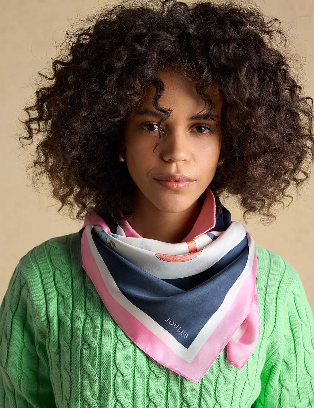 Joules Women's Pure Silk Printed Square Scarf - Cream Mix - Available at M&S