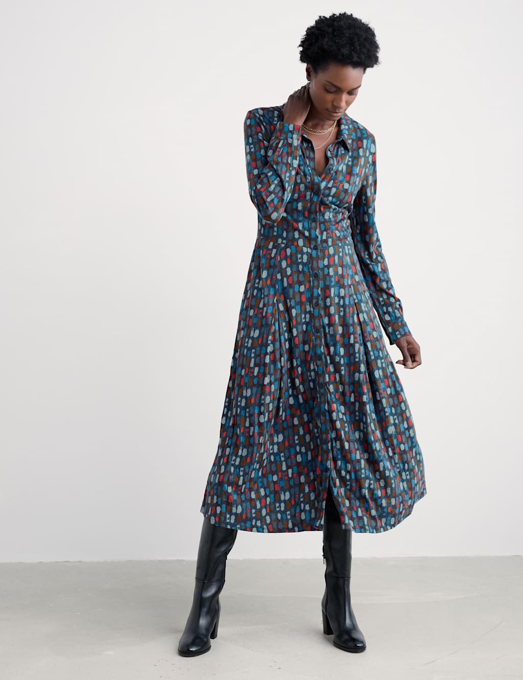 Seasalt Cornwall Cotton Rich Printed Midi Shirt Dress Multi