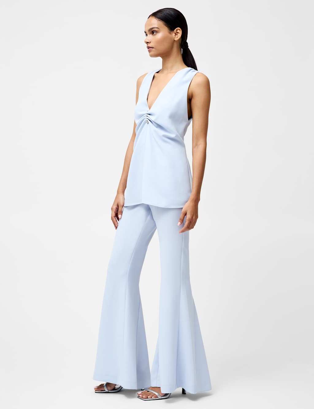 V-Neck Ruched Pin Trim Longline Vest Top