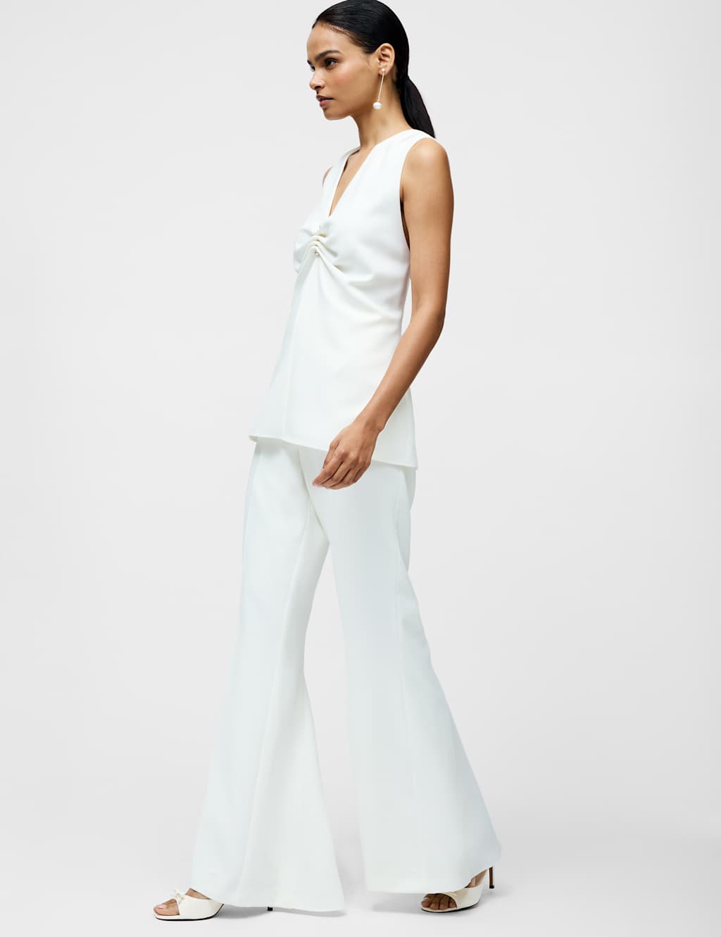 V-Neck Ruched Pin Trim Longline Vest Top