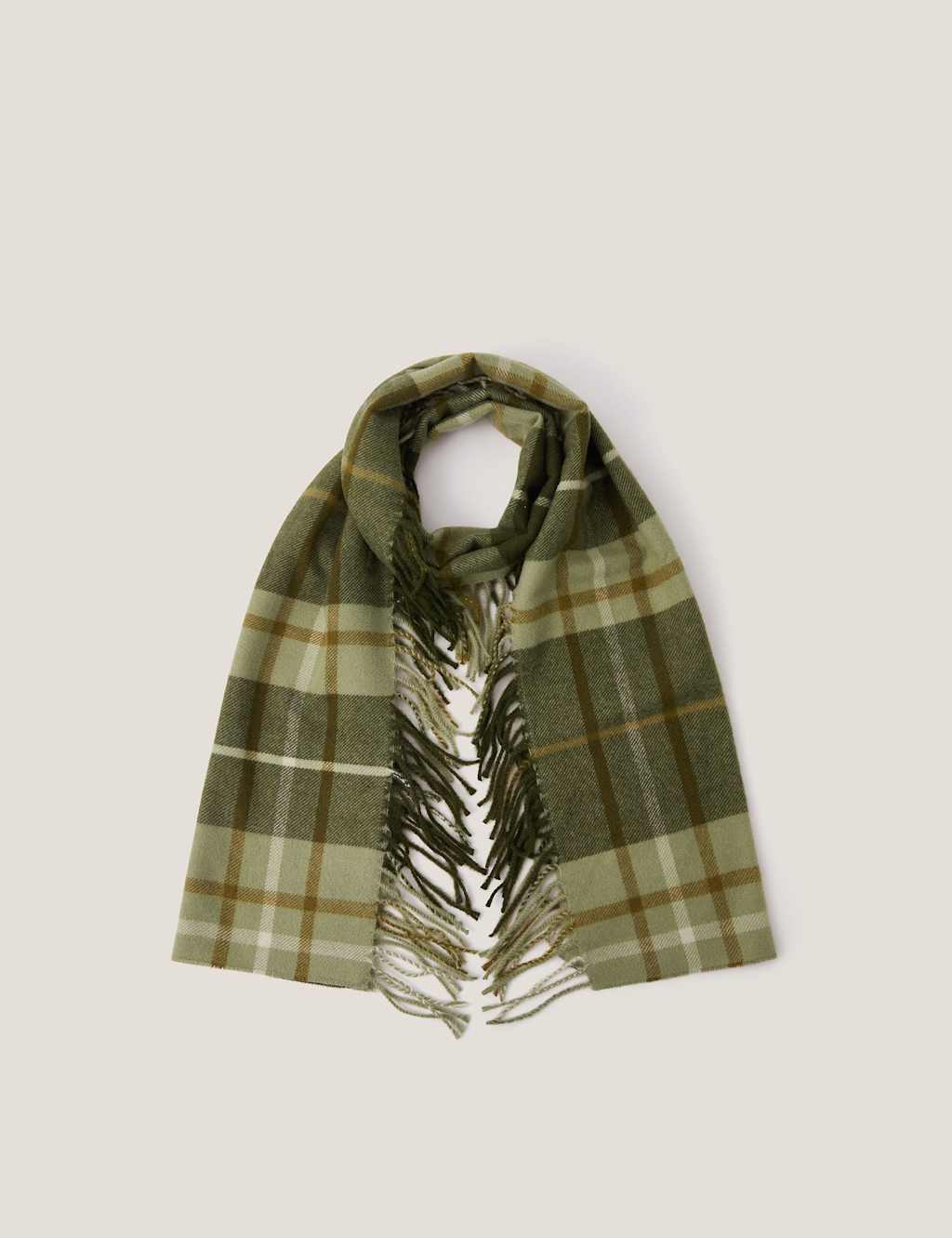 Monsoon Checked Tassel Scarf Khaki