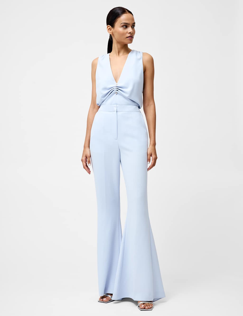 Straight Leg Flared Trousers with Stretch