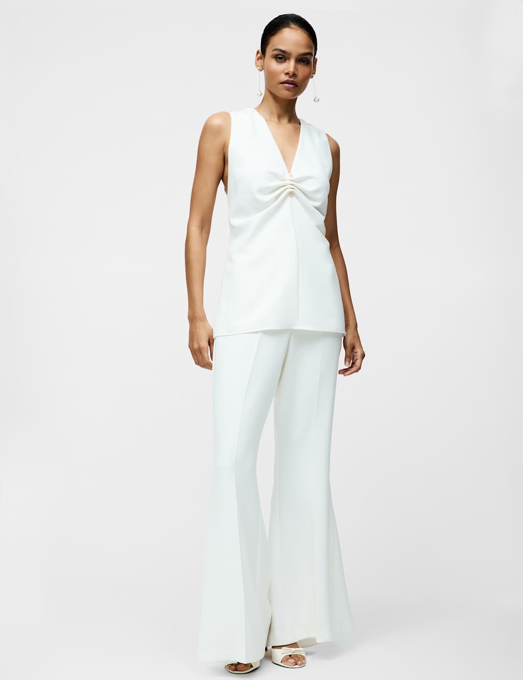 Straight Leg Flared Trousers with Stretch
