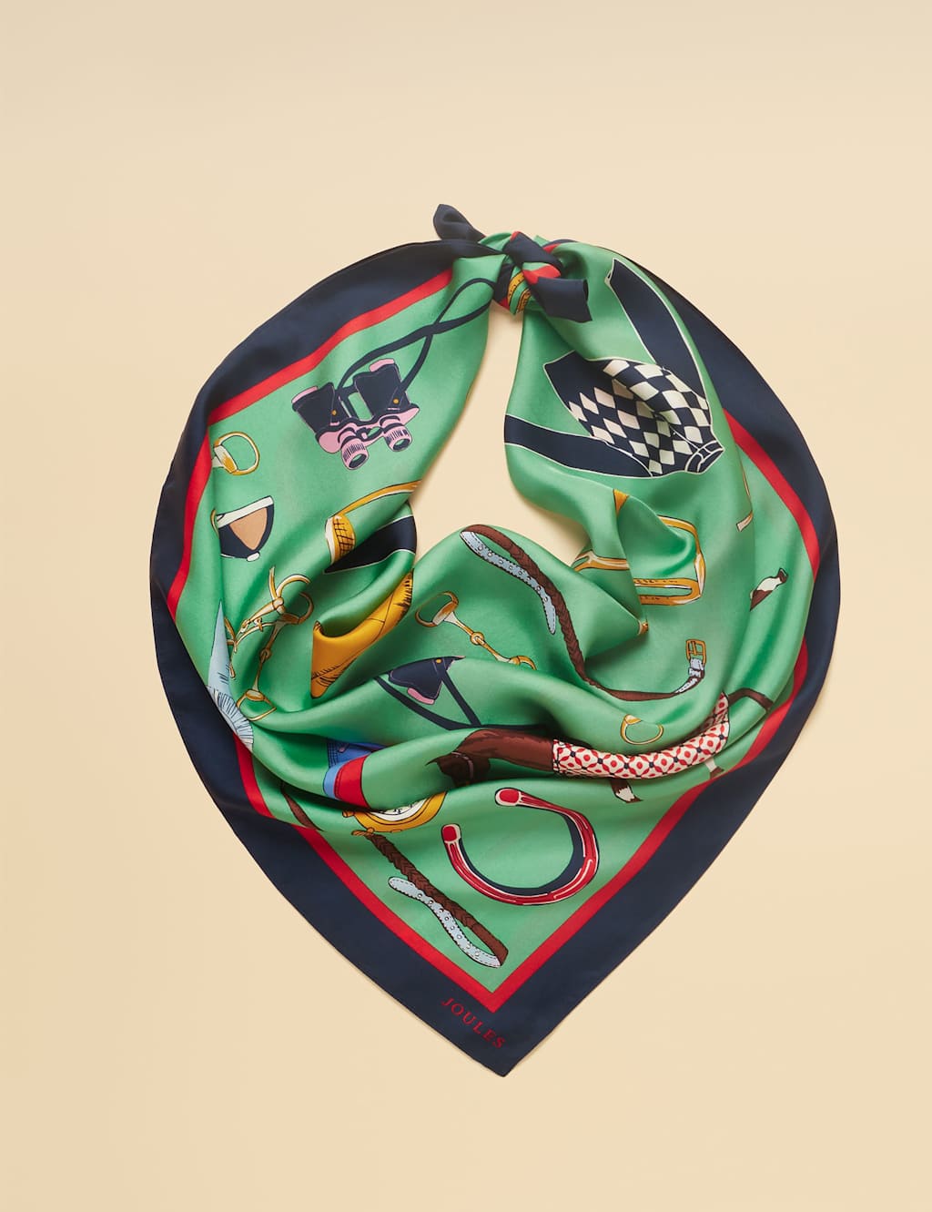 Joules Women's Pure Silk Printed Horse Scarf - Green Mix - Available at M&S
