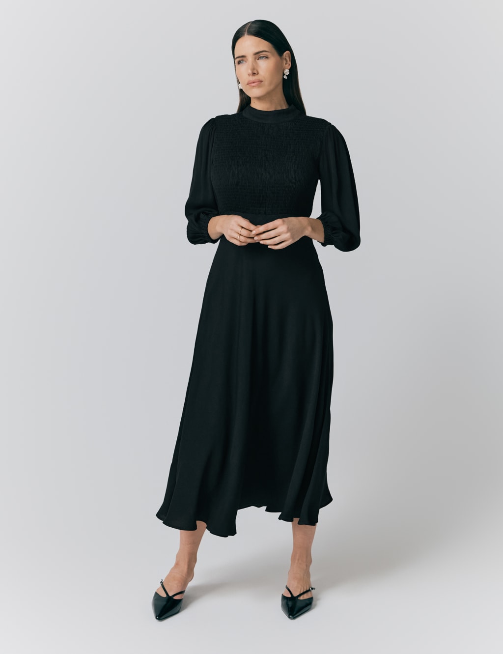 Crepe Crew Neck Midaxi Tea Dress