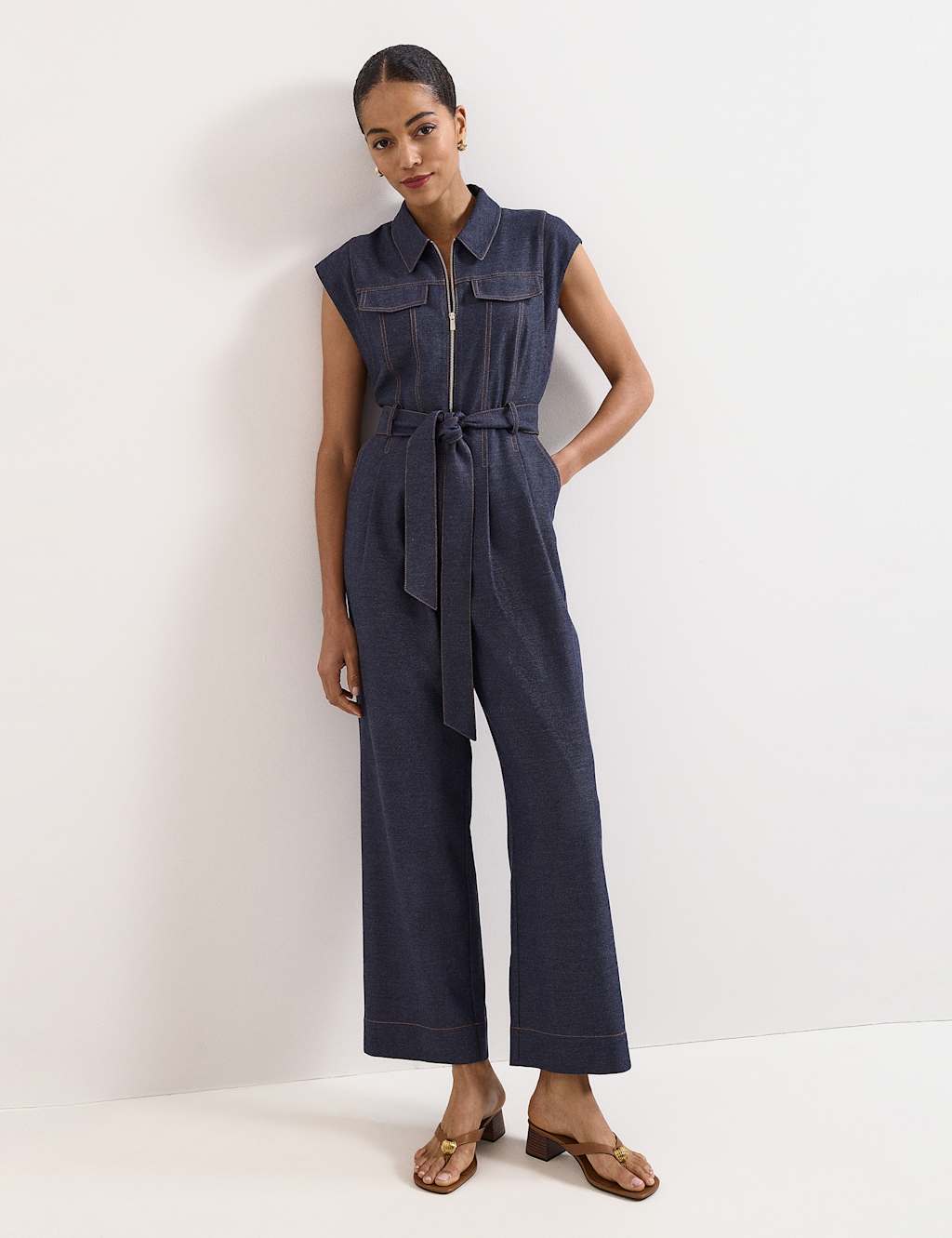 Phase Eight Women's Luiza Denim Belted Wide Leg Jumpsuit - 14 - Blue - Available at M&S