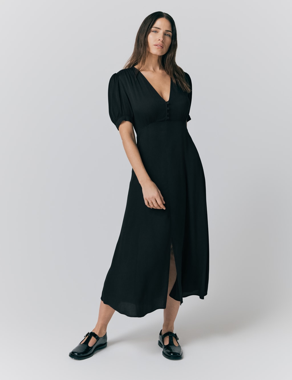 Crepe V-Neck Button Detail Midaxi Tea Dress