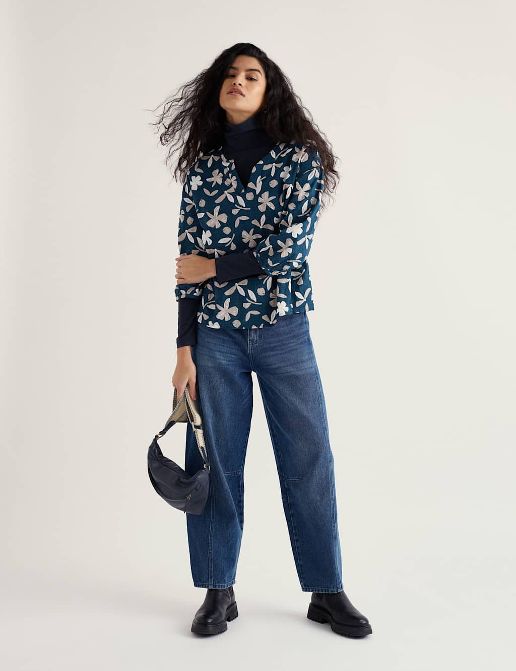 Seasalt Cornwall Women's Cotton Rich Floral V Neck Relaxed Top - 8 - Teal Mix - Available at M&S
