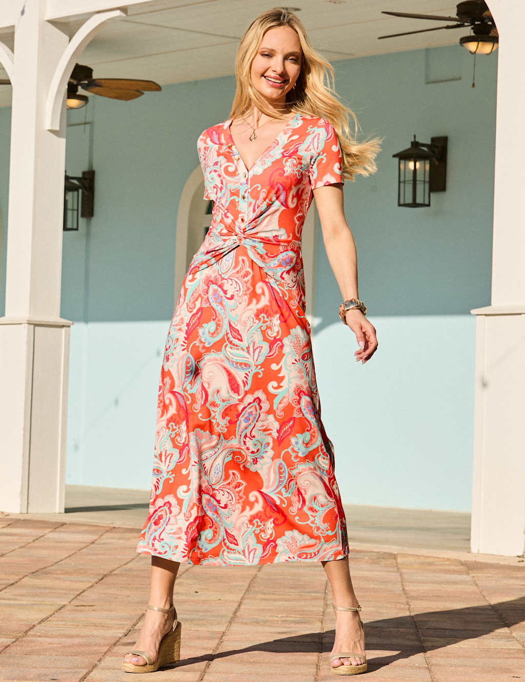 Sosandar Women's Paisley V-Neck Twist Front Midi Dress - 8 - Pink Mix - Available at M&S