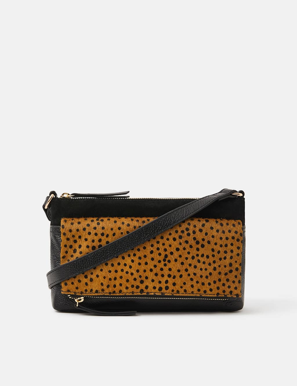 ACCESSORIZE Leather Foldover Flap Cross Body Bag Brown Mix