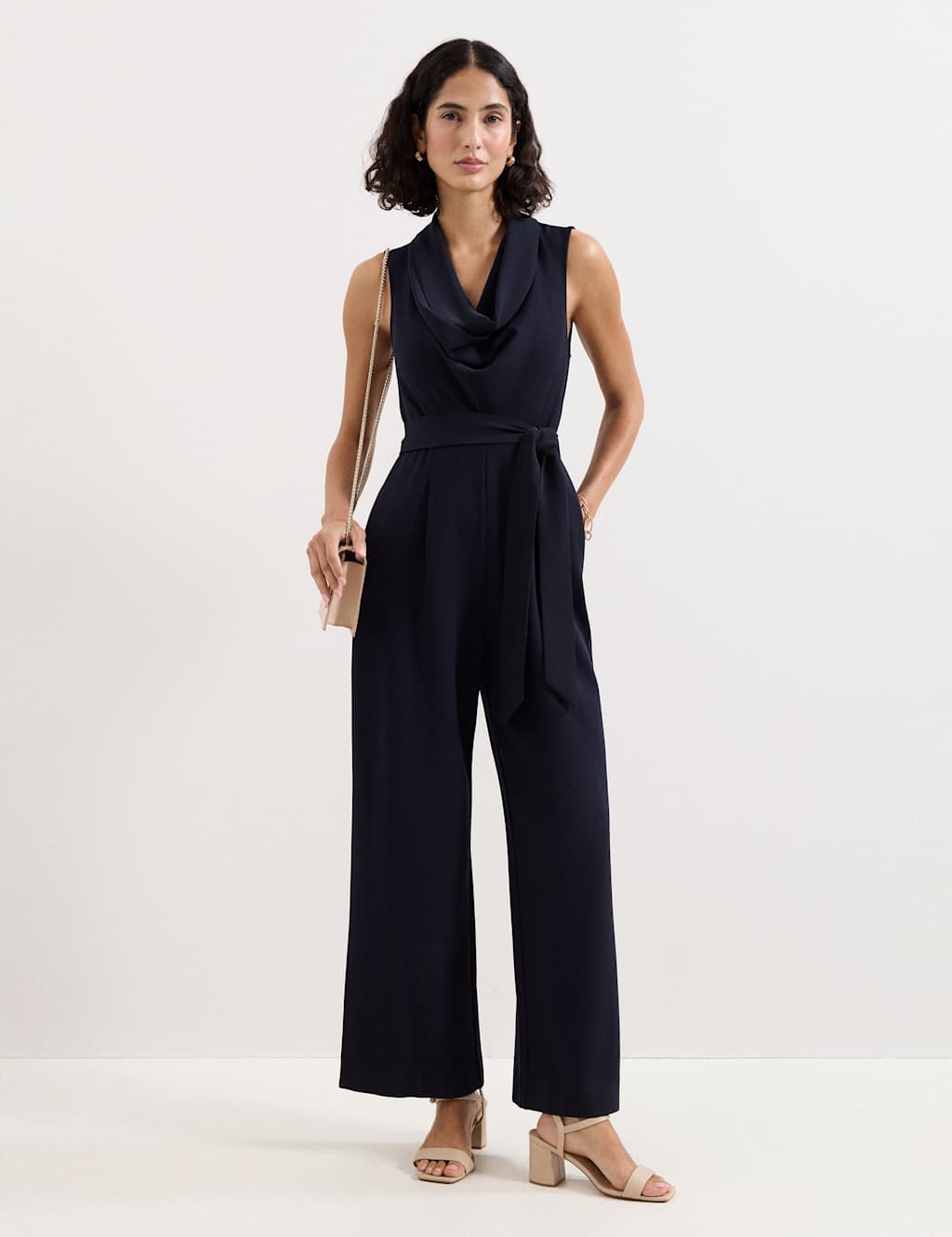 Phase Eight Women's Cowl Neck Belted Sleeveless Jumpsuit - 14 - Navy - Available at M&S