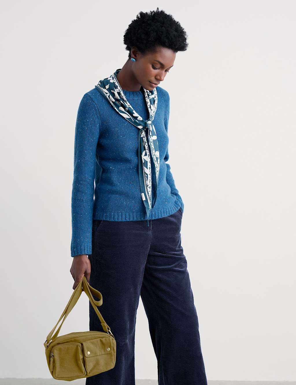 Seasalt Cornwall Merino Wool Rich Textured Crew Neck Jumper Blue