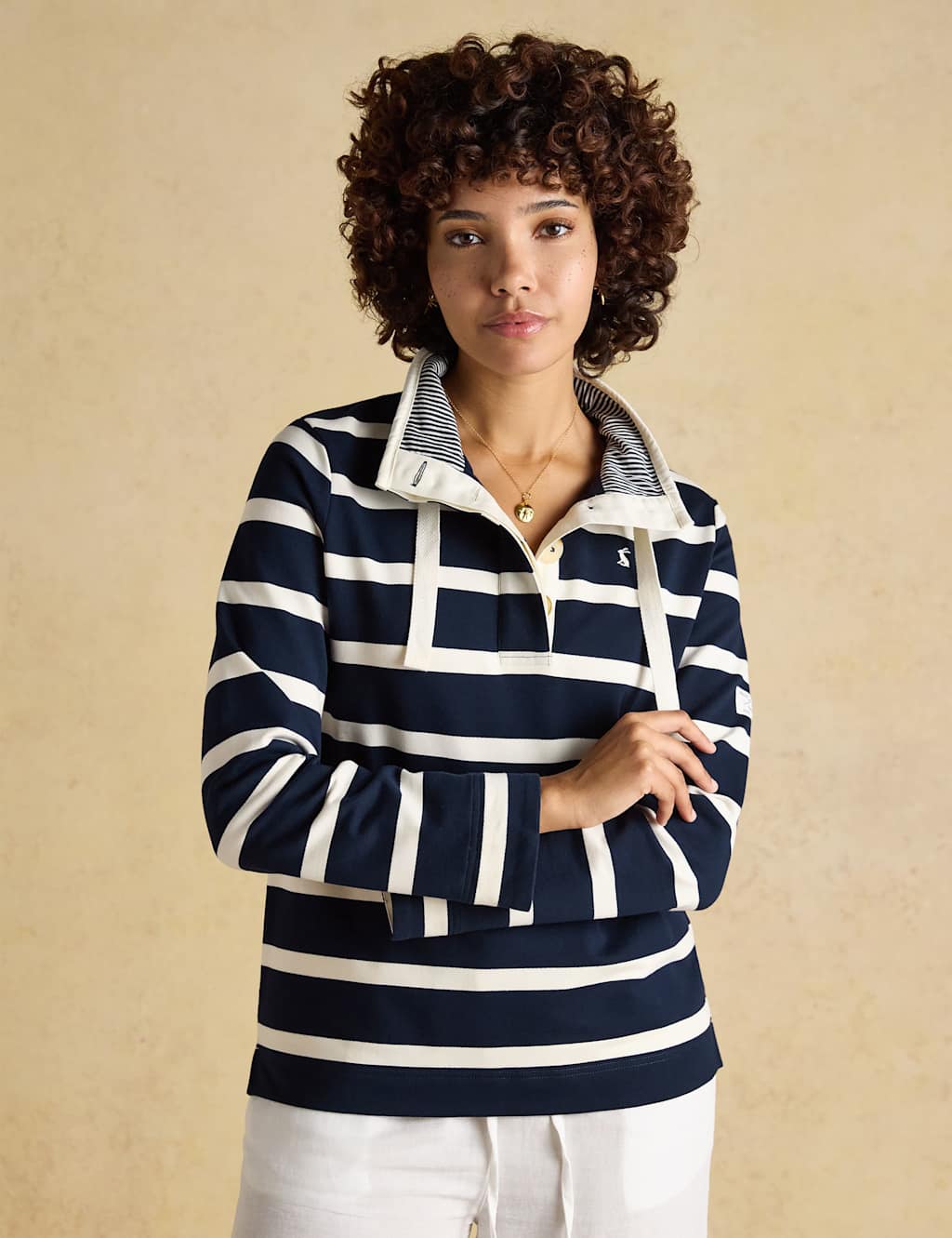 Joules Women's Cotton Rich Striped Funnel Neck Sweatshirt - 22 - Navy Mix - Available at M&S