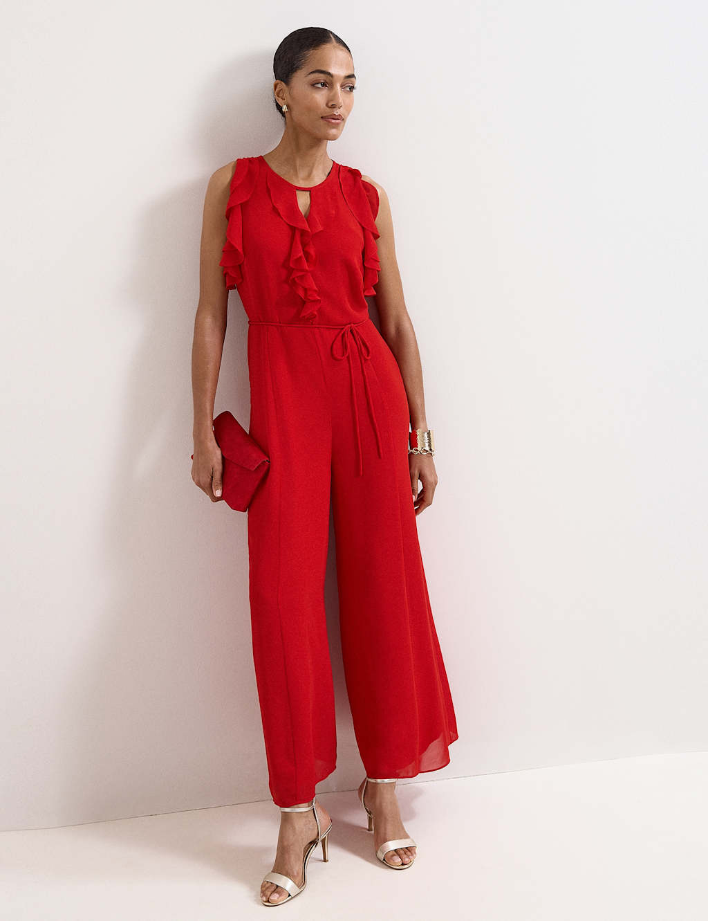 Phase Eight Women's Frill Detail Sleeveless Wide Leg Jumpsuit - 14 - Red - Available at M&S
