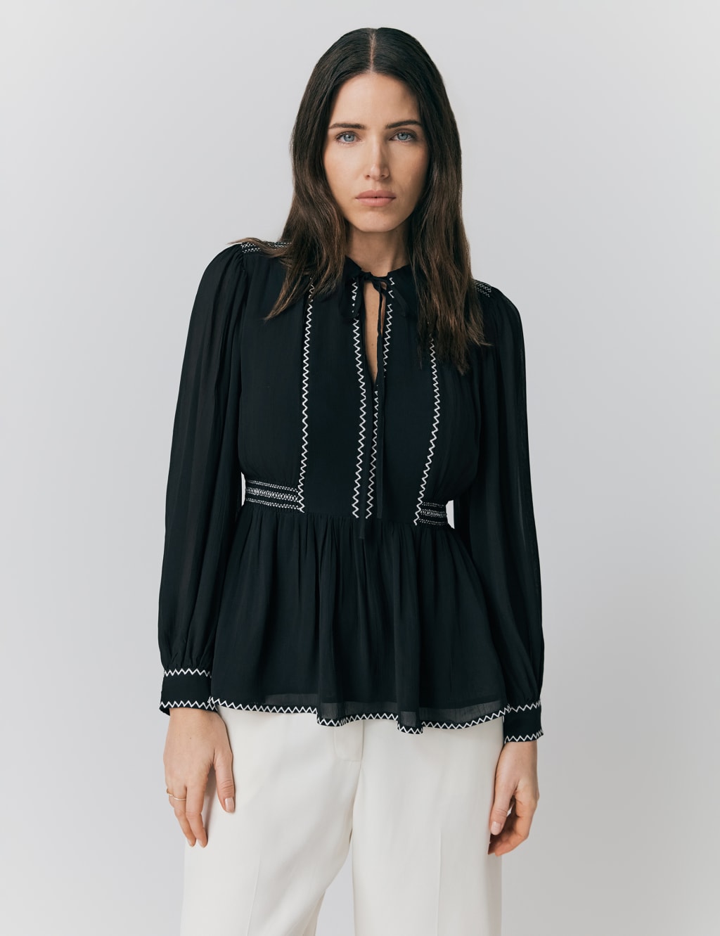 Georgette Embroidered Tie Neck Blouse