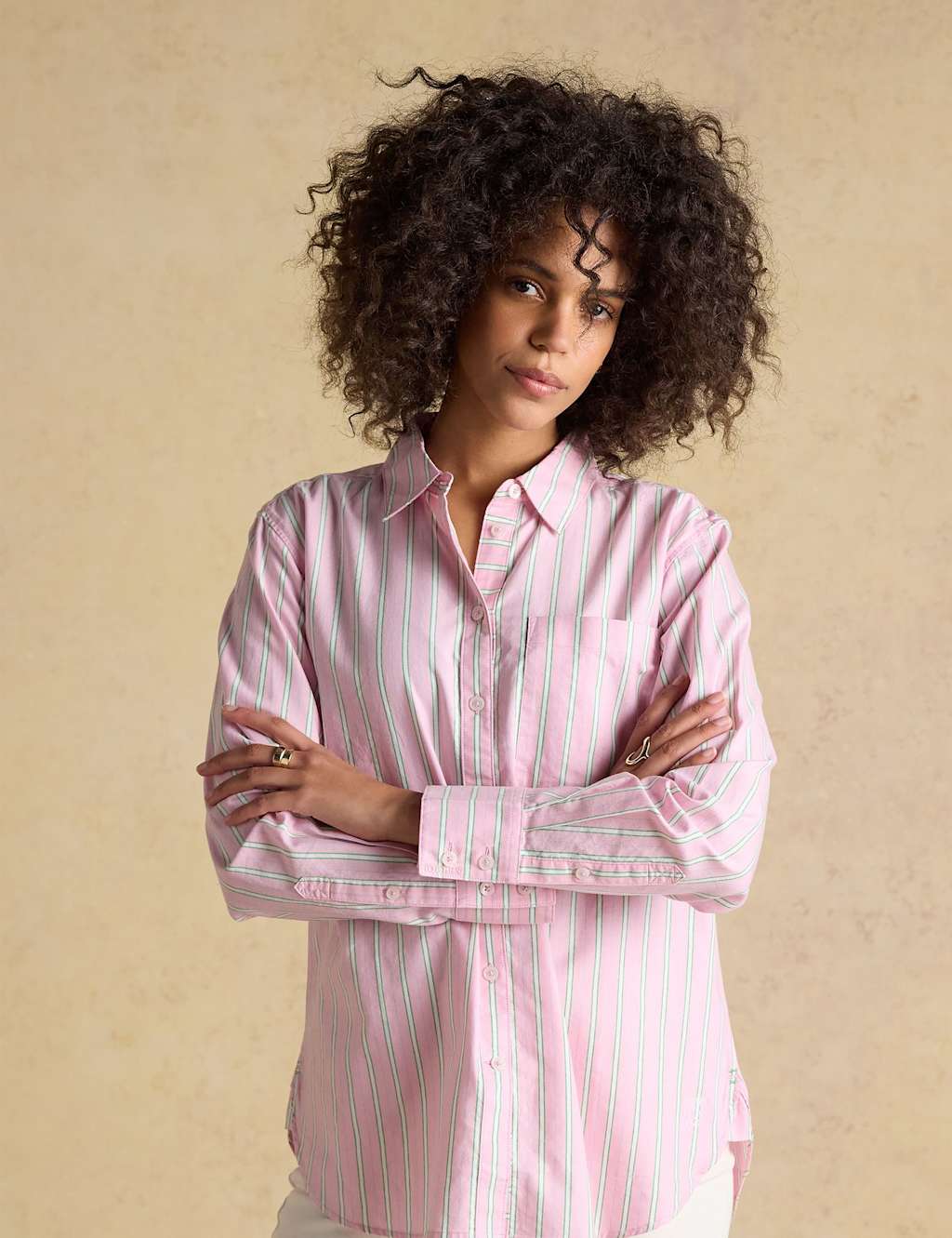 Joules Women's Pure Cotton Striped Oxford Shirt - 12 - Pink Mix - Available at M&S