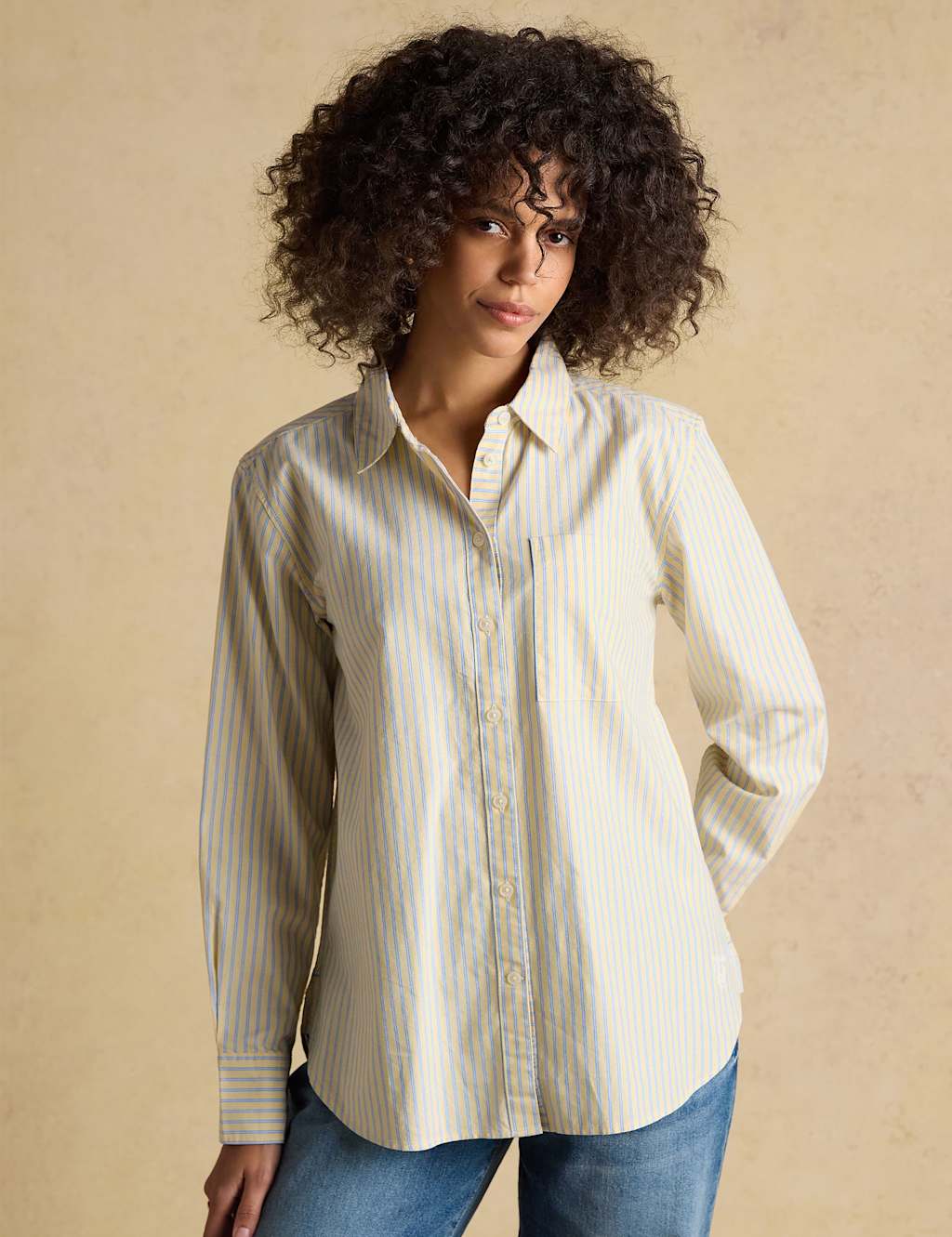 Joules Women's Pure Cotton Striped Oxford Shirt - 10 - Beige Mix - Available at M&S