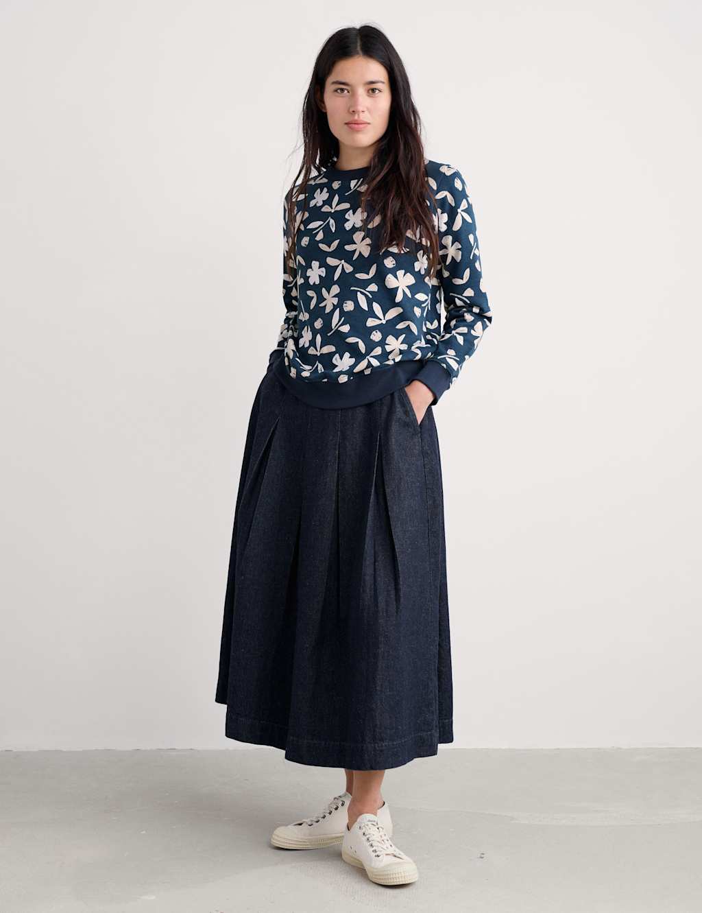 Seasalt Cornwall Pure Cotton Floral Sweatshirt Teal Mix