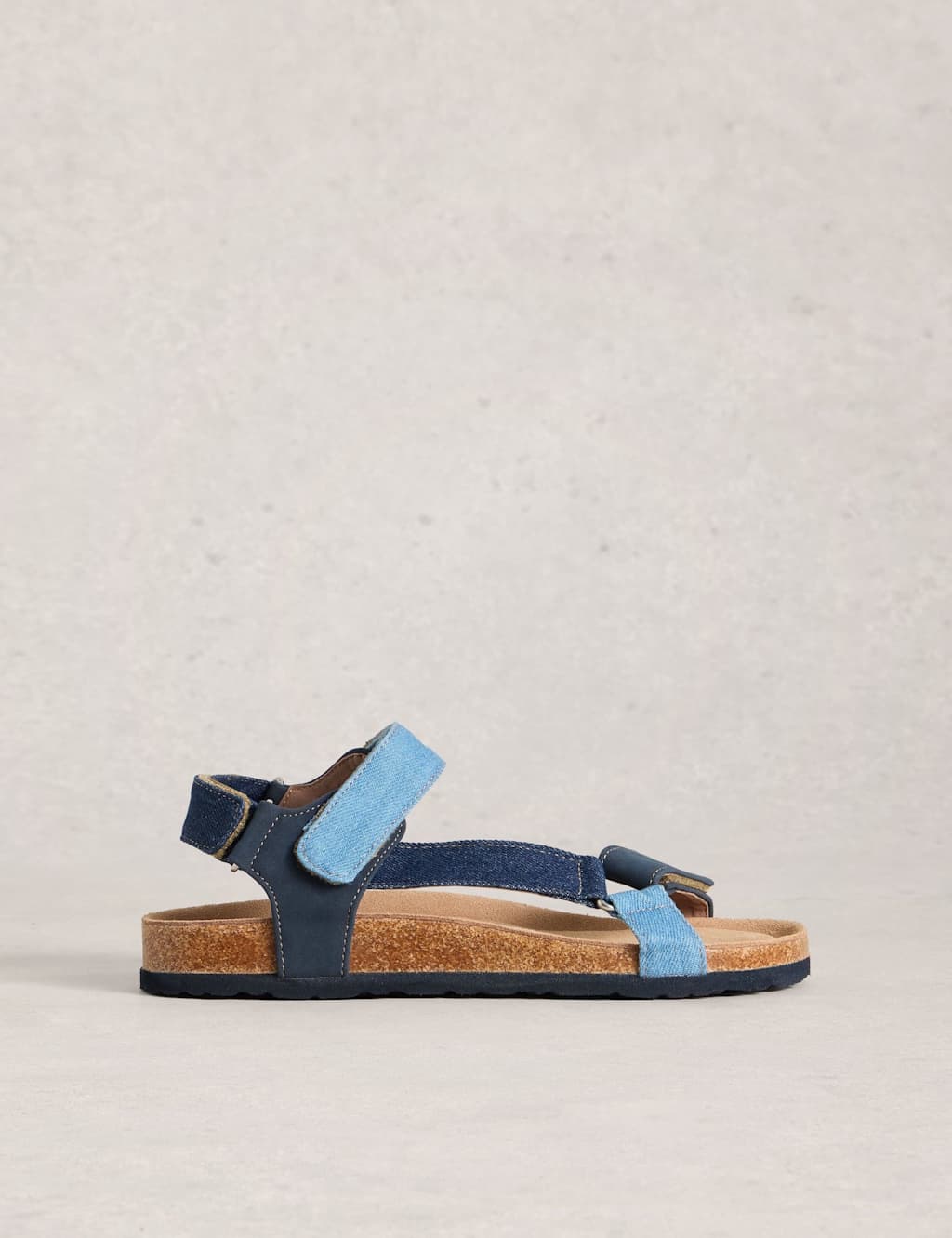 White Stuff Women's Riptape Ankle Strap Flat Footbed Sandals - 7 - Denim Mix - Available at M&S