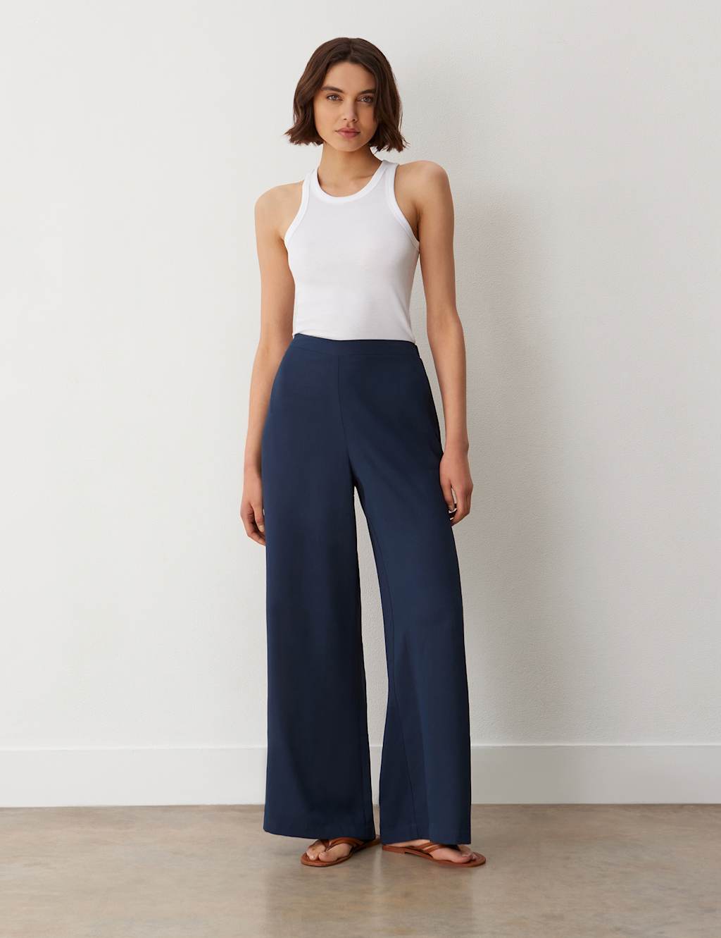 Finery London Women's Crepe Wide Leg Trousers - 20 - Navy - Available at M&S