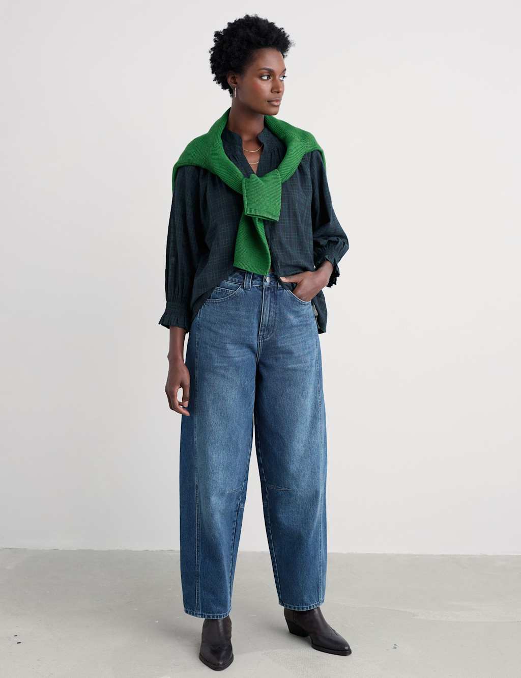 Seasalt Cornwall Pure Cotton Checked Relaxed Blouse Navy Mix