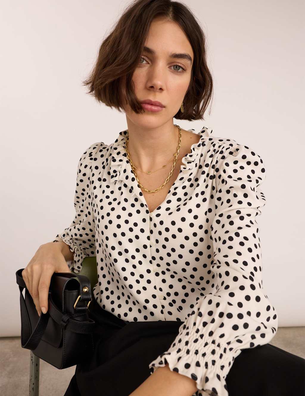 Baukjen Women's Polka Dot Button Through Blouse - 16 - Cream Mix - Available at M&S