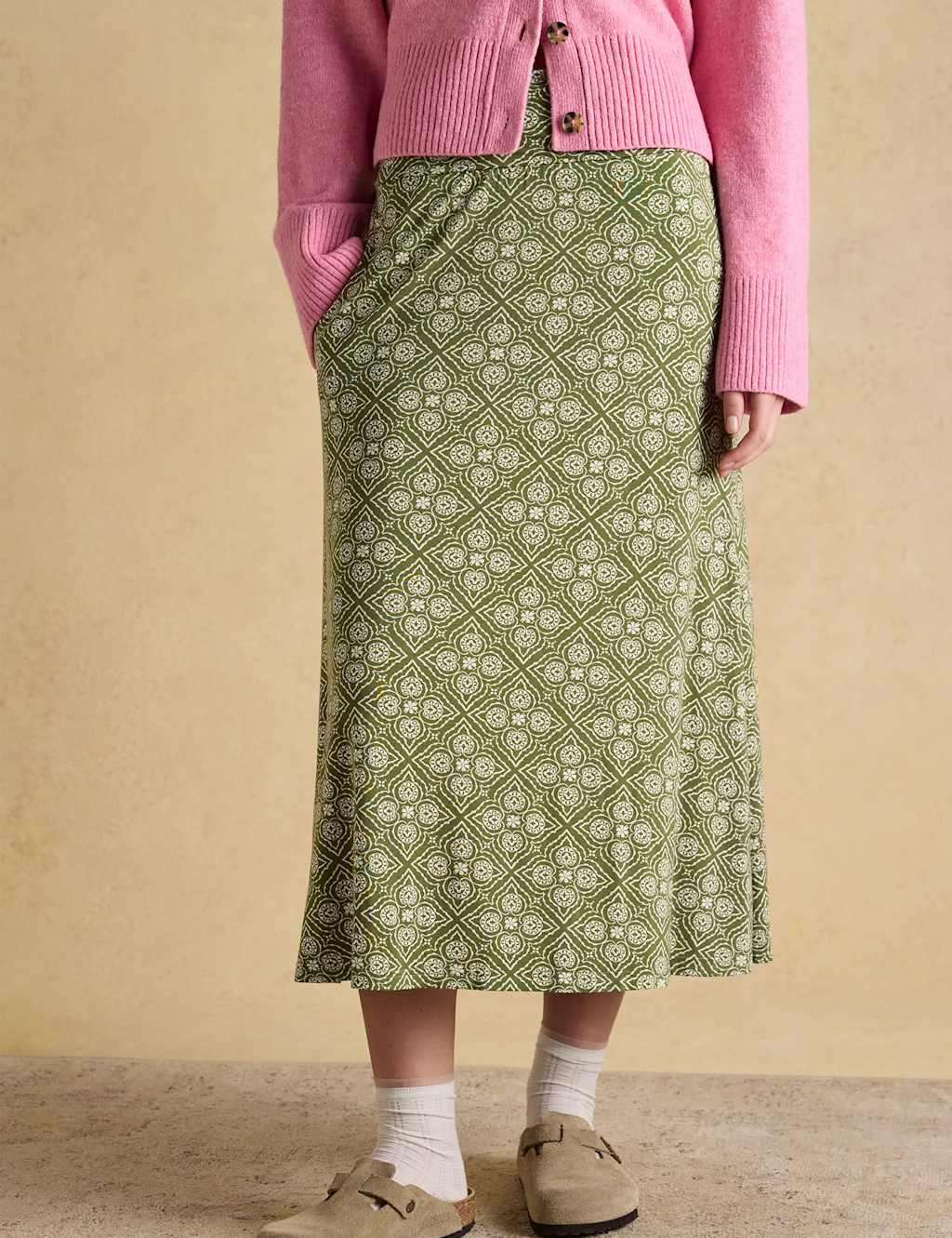 Joules Women's Jersey Printed Midi Slip Skirt - Extra Small - Green Mix - Available at M&S