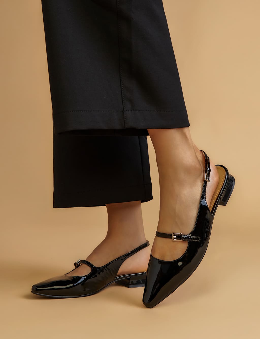 Leather Patent Block Heel Slingback Sandals