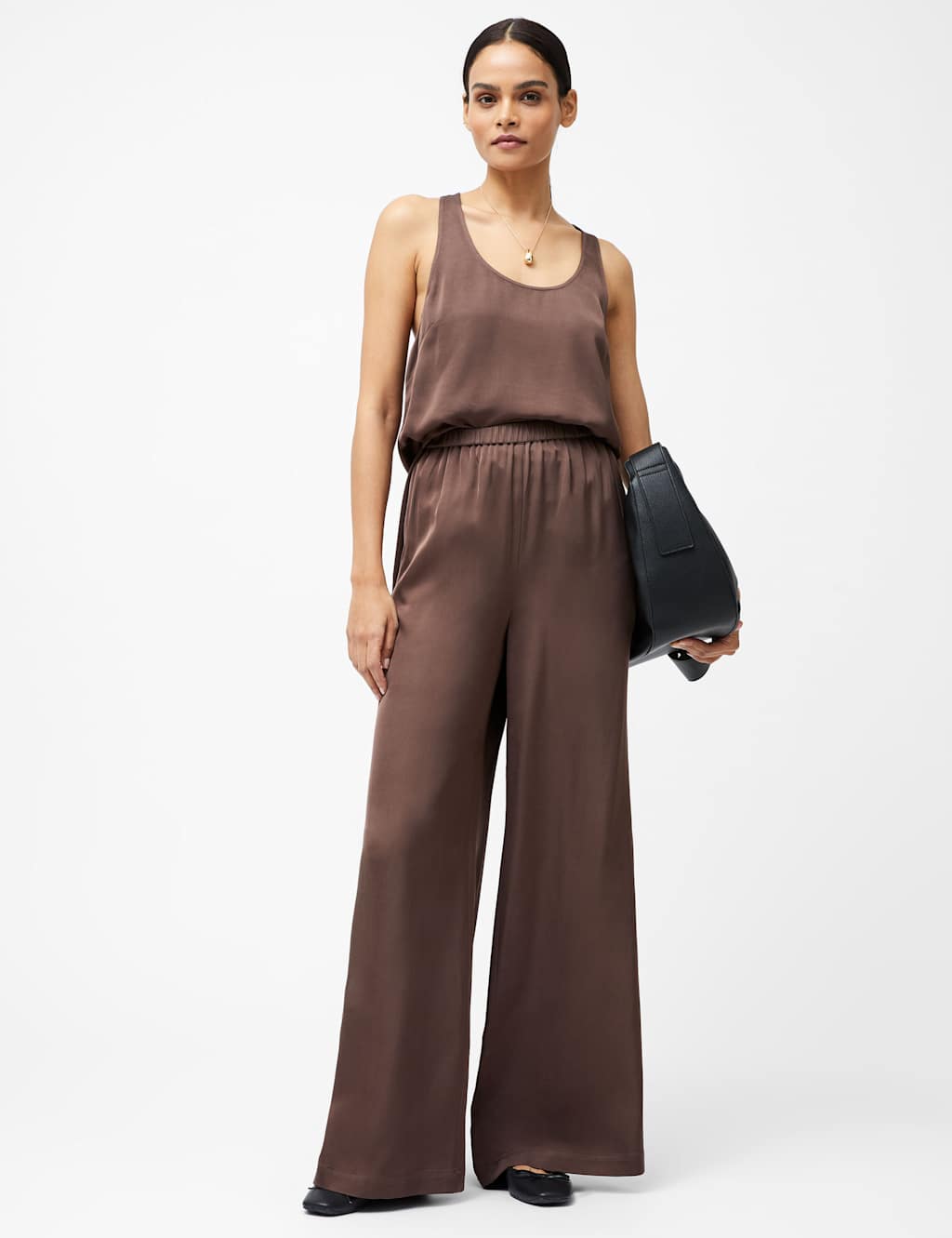 Satin Elasticated Waist Wide Leg Trousers