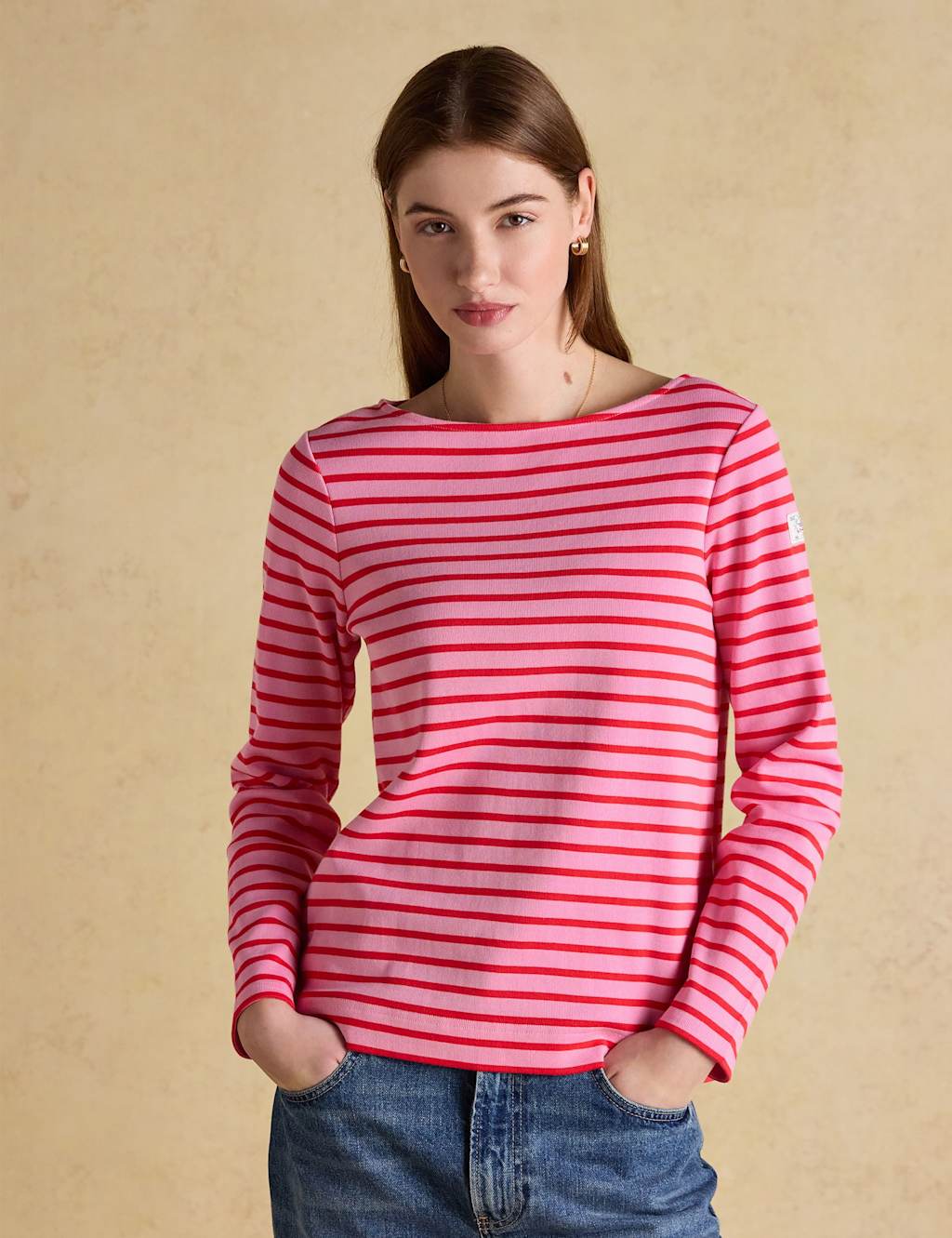 Joules Women's Pure Cotton Striped Top - 12 - Pink Mix - Available at M&S