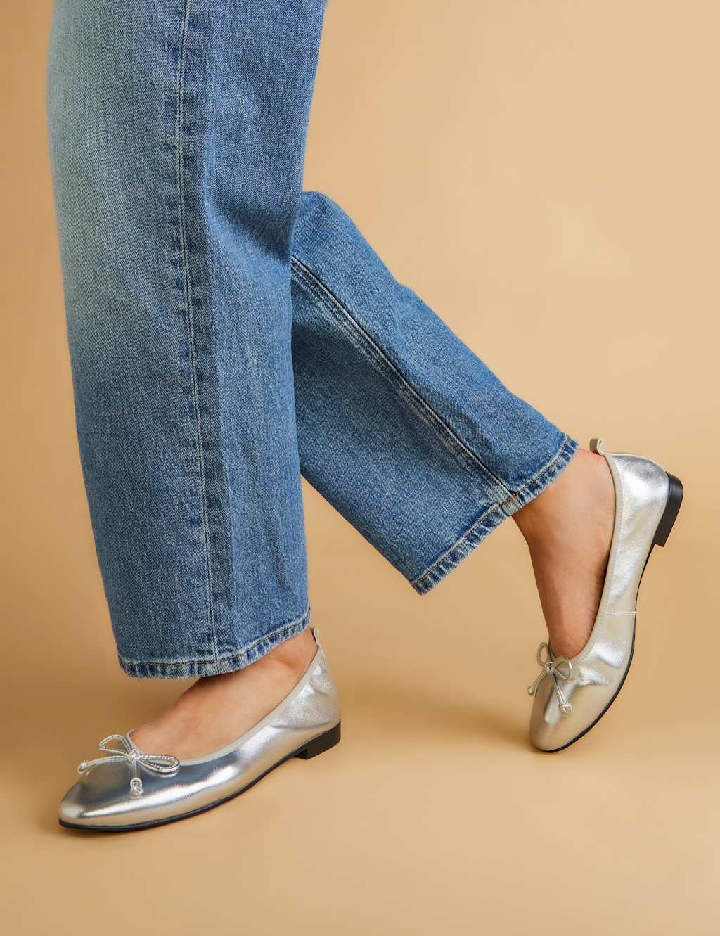 Leather Metallic Flat Ballet Pumps