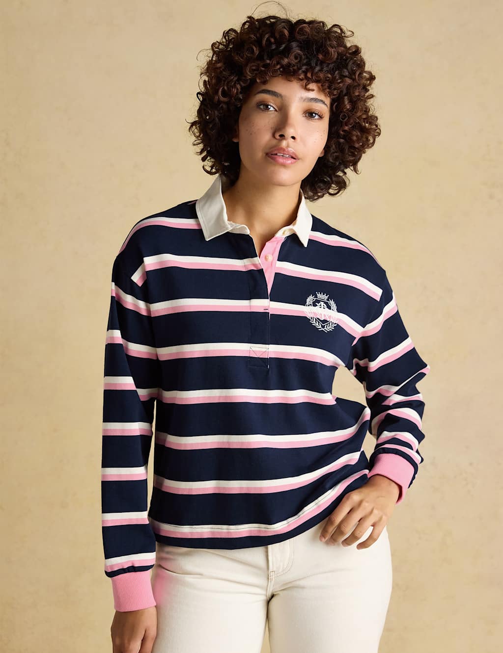 Joules Women's Pure Cotton Striped Rugby Relaxed Shirt - 12 - Navy Mix - Available at M&S