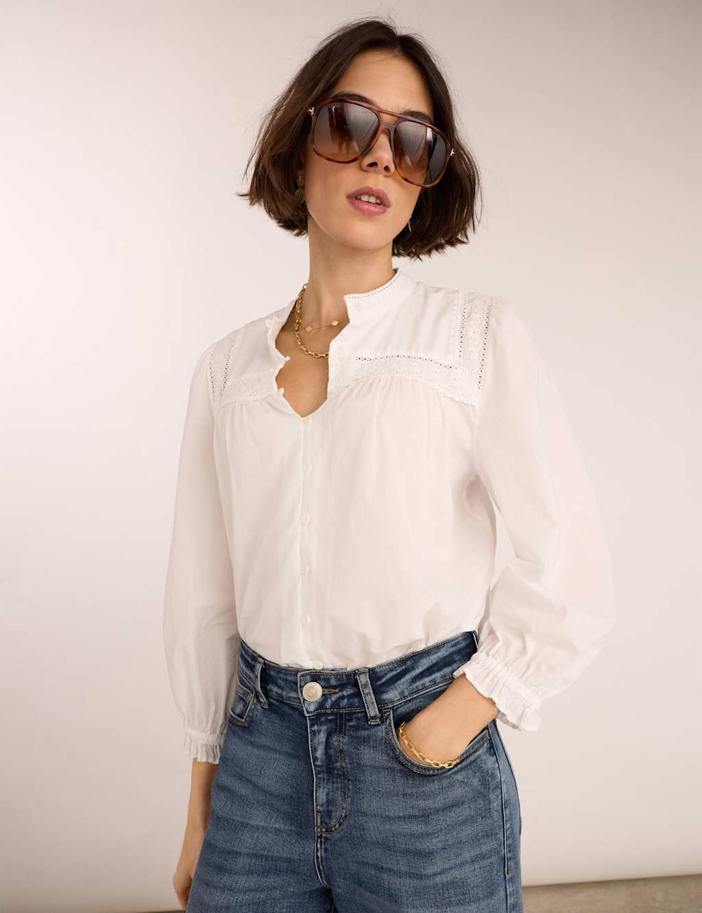 Baukjen Women's Pure Cotton Broderie Blouse - 10 - Soft White - Available at M&S