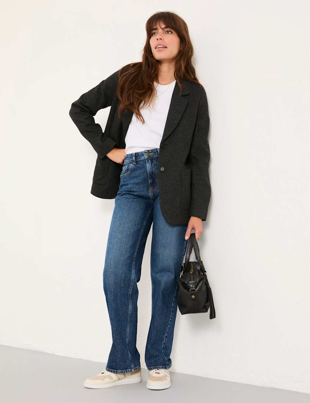 FatFace Wool Blend Single Breasted Blazer Charcoal