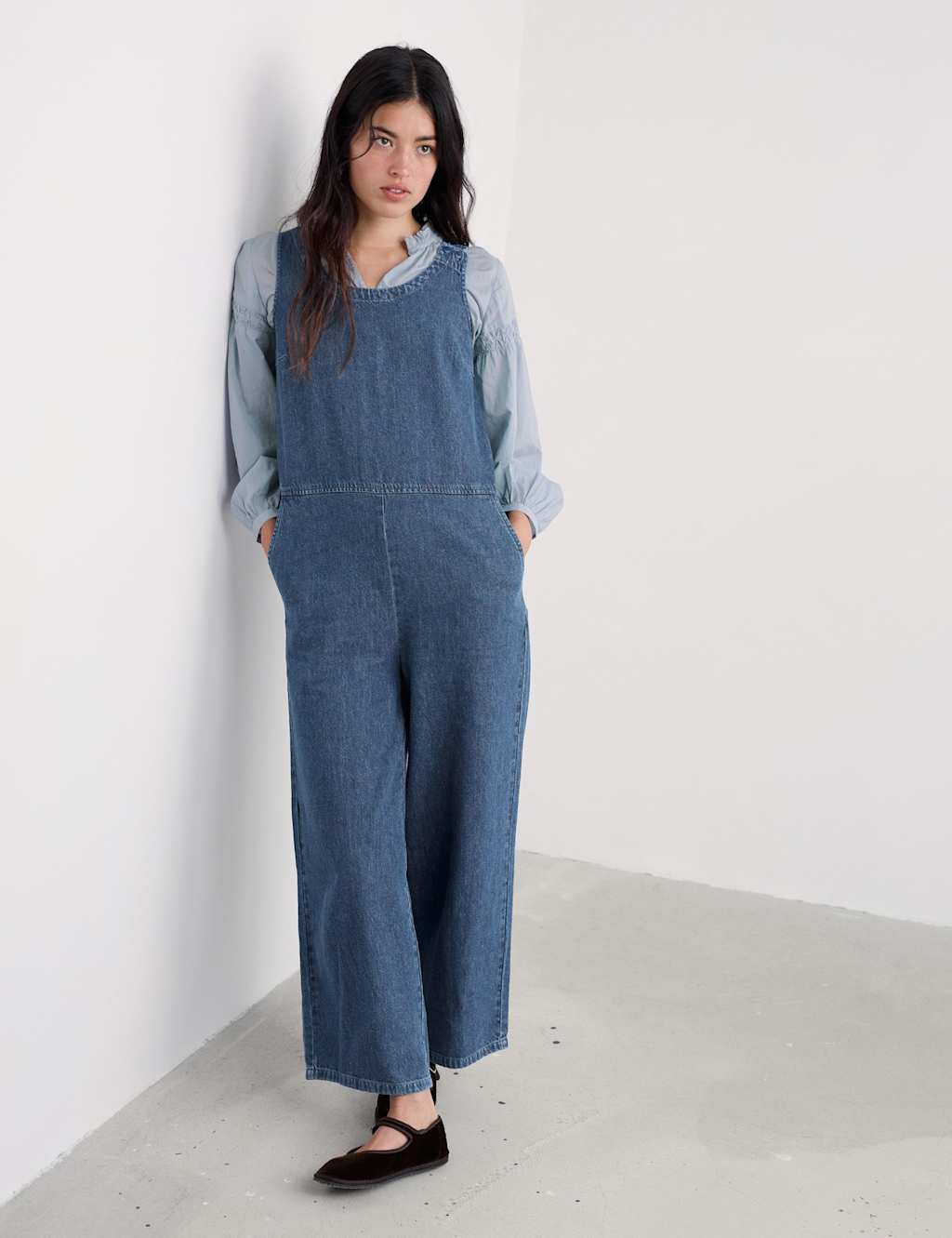 Seasalt Cornwall Women's Cotton Rich Cropped Jumpsuit with Linen - 10 - Blue - Available at M&S