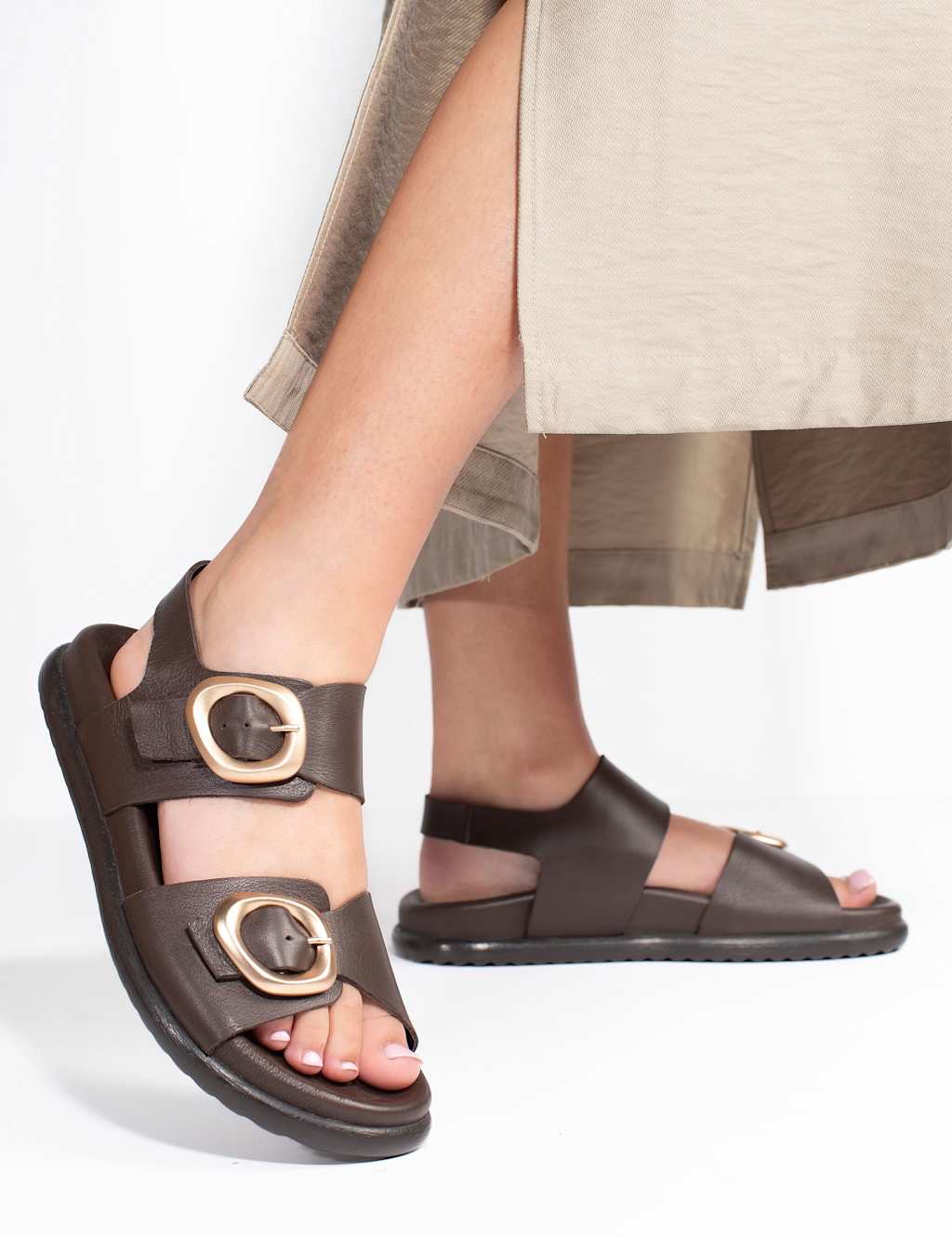 Jones Bootmaker Women's Leather Buckle Ankle Strap Platform Sandals - 4 - Chocolate - Available at M&S
